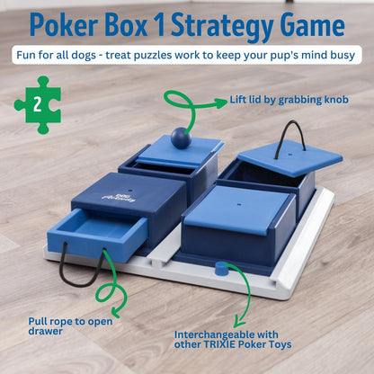 Dog Activity Poker Box 1 Strategy Game, Level 2 Dog Puzzle Toy, Treat Dispenser
