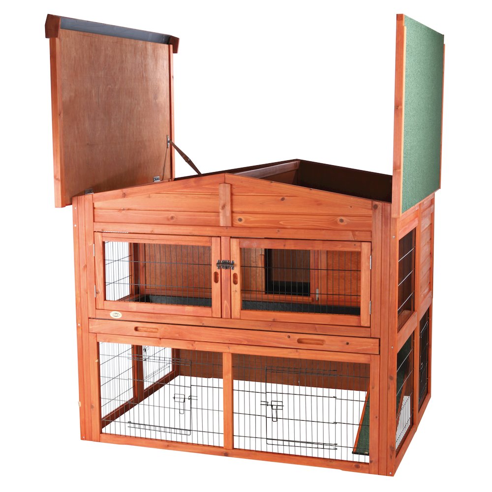 Deluxe Weatherproof Outdoor 2-Story Large Wooden Small Animal Hutch, Run, Tray
