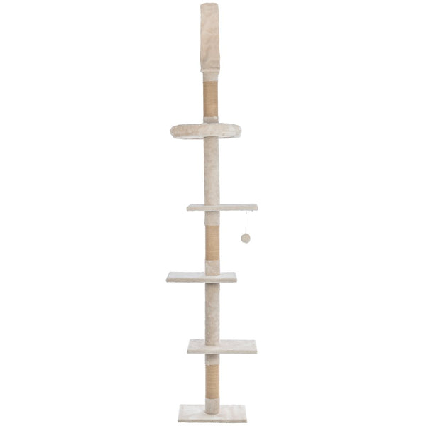 Kobe Sisal & Plush 90.5"-104" Ceiling Mount Cat Tree, 4-Level Cat Tower, Beige