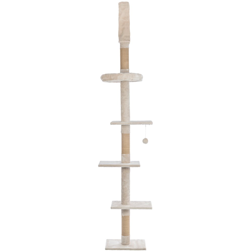 Kobe Sisal & Plush 90.5"-104" Ceiling Mount Cat Tree, 4-Level Cat Tower, Beige