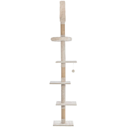Kobe Sisal & Plush 90.5"-104" Ceiling Mount Cat Tree, 4-Level Cat Tower, Beige