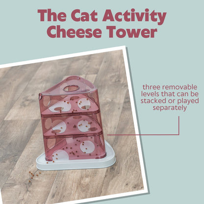Cheese Tower Strategy Game for Cats, Puzzle Toy, Treat Dispenser