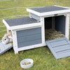 Weatherproof Outdoor Elevated Wooden Small Animal House with Hinged Roof, Gray
