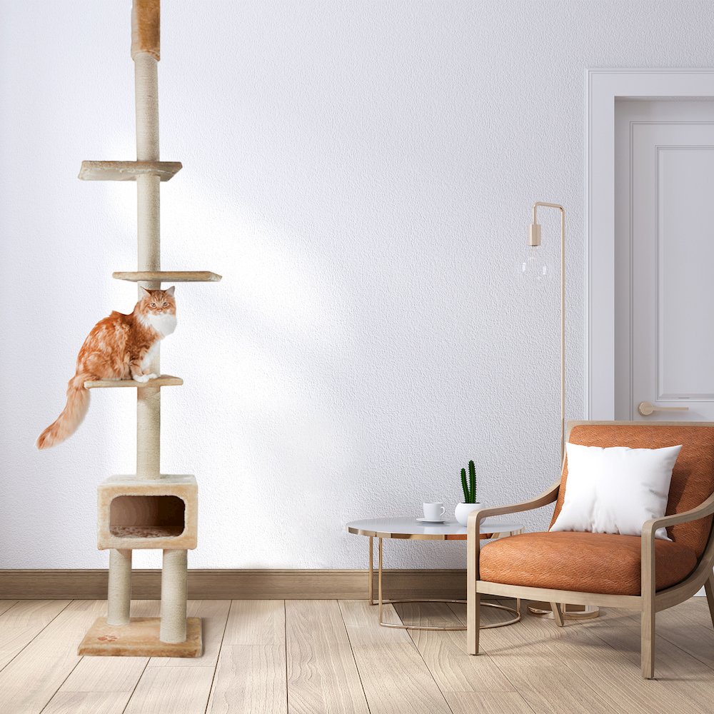 Santander Plush & Sisal Adjustable 96"-108" Cat Tower with Scratching Posts