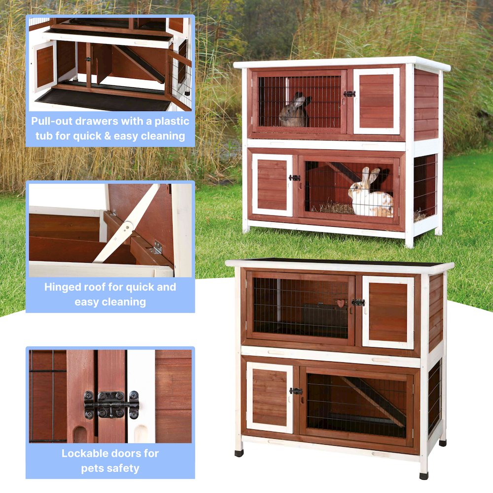 Natura Double Weatherproof Outdoor 2-Story Wooden Small Animal Hutch