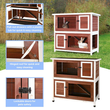 Natura Double Weatherproof Outdoor 2-Story Wooden Small Animal Hutch