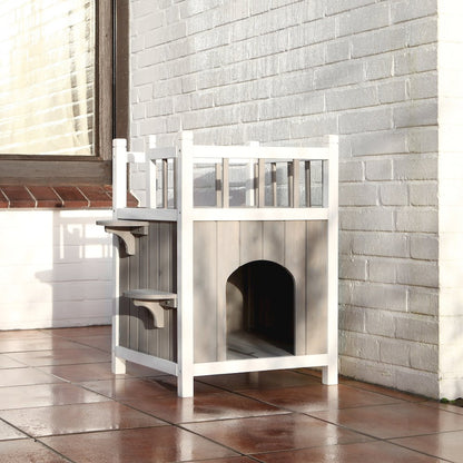 natura 1-Story Weatherproof Elevated Outdoor Cat Shelter with Balcony, Gray
