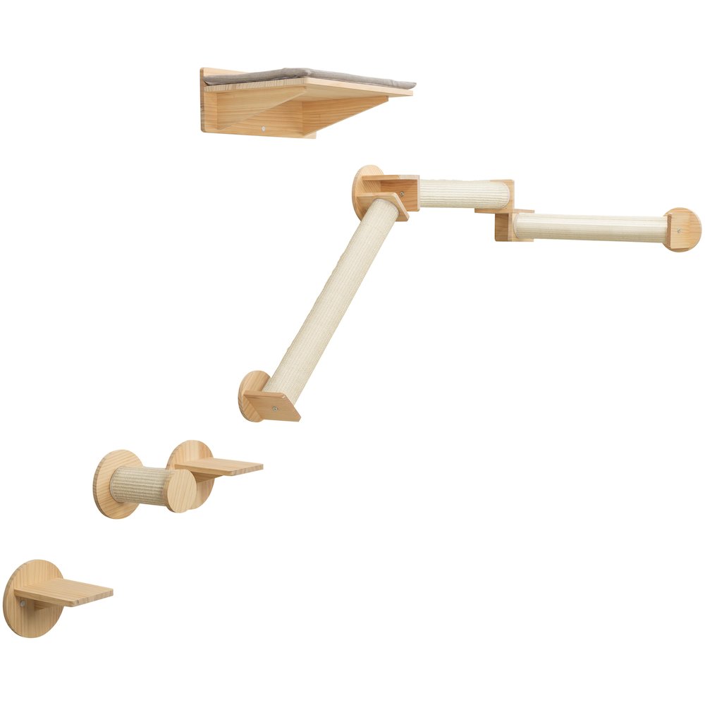 Wall Set 6 Multi-Level Wall Mounted Cat Perch System w-Corner Sisal Posts