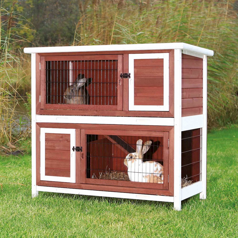 Natura Double Weatherproof Outdoor 2-Story Wooden Small Animal Hutch