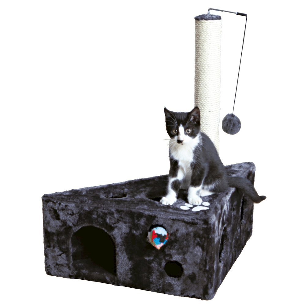 Murcia Sisal 26" Cat Scratching Post with Plush-Covered Condo and Cat Toy, Gray