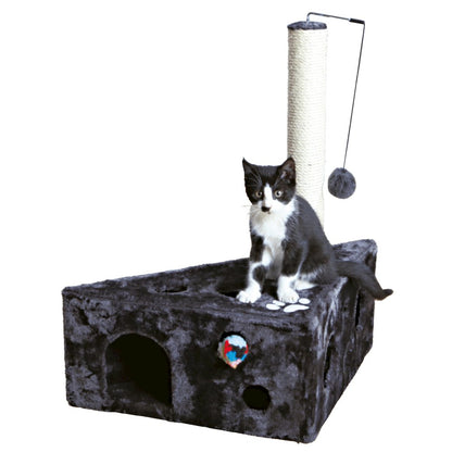 Murcia Sisal 26" Cat Scratching Post with Plush-Covered Condo and Cat Toy, Gray