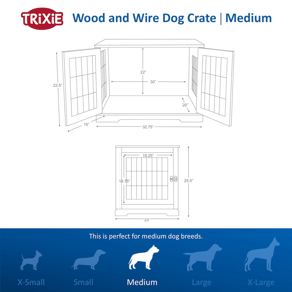 32.7" Dog Crate, Wooden Indoor Kennel Furniture for Medium Dogs Up to 50 lb