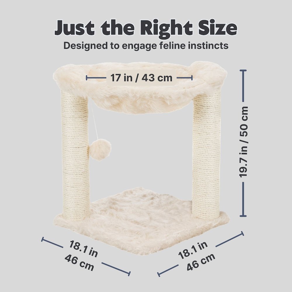 Baza XXL Jute 19.7" Cat Scratching Posts with Hammock & Hanging Cat Toy, Cream