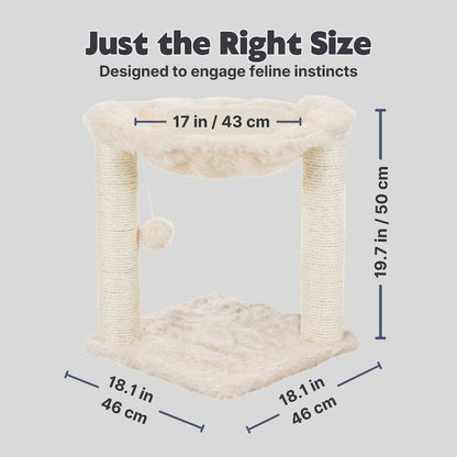 Baza XXL Jute 19.7" Cat Scratching Posts with Hammock & Hanging Cat Toy, Cream