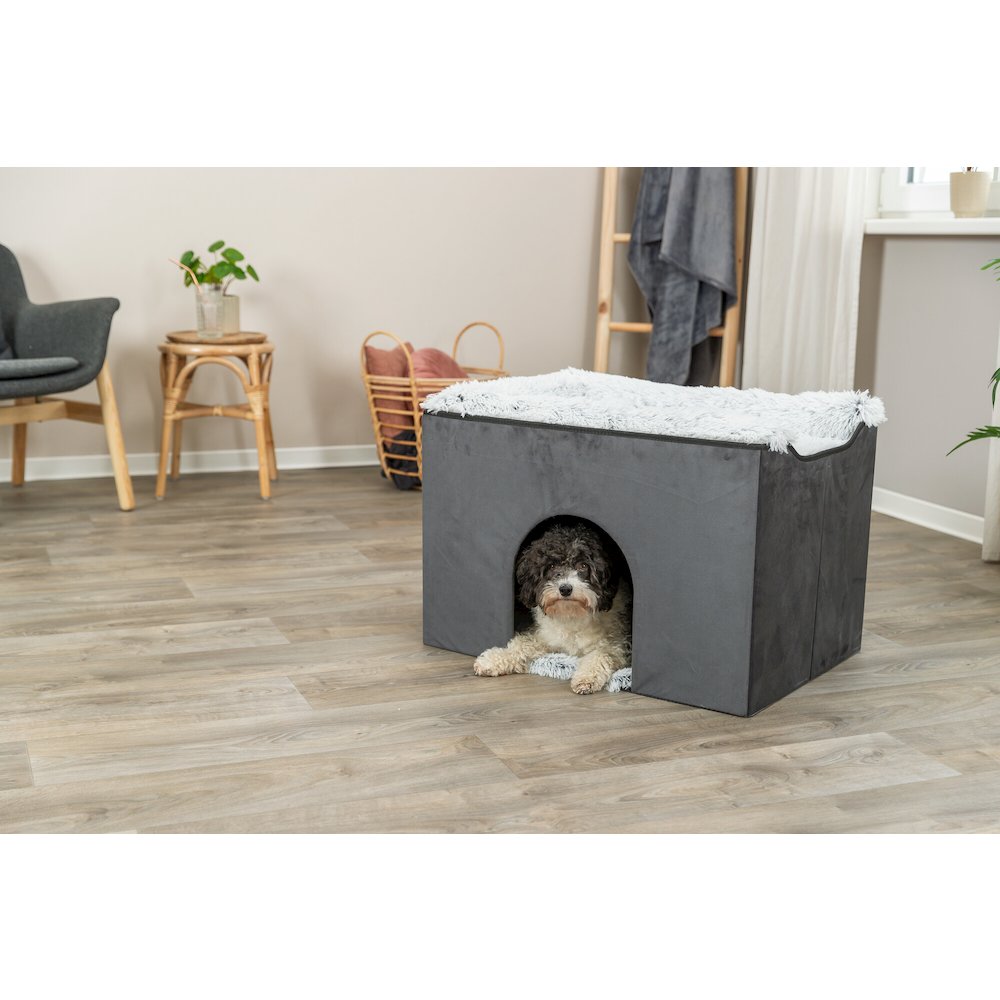 Harvey Velvety Indoor Condo, Foldable Hideaway, for Cats and Small Dogs, Gray