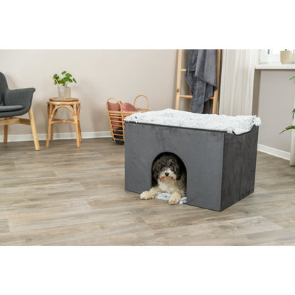 Harvey Velvety Indoor Condo, Foldable Hideaway, for Cats and Small Dogs, Gray