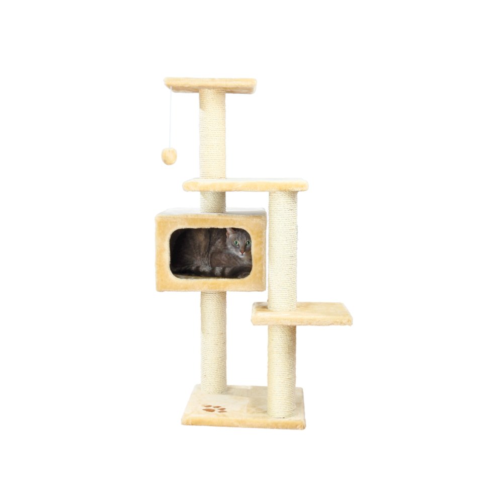Palamos Plush & Sisal 4-Level 43" Cat Tree with Scratching Posts & Condo, Beige