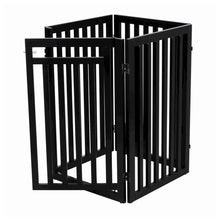 4-Panel Foldable Wood Freestanding Pet Gate, Walk Thru Door, Expands to 80"