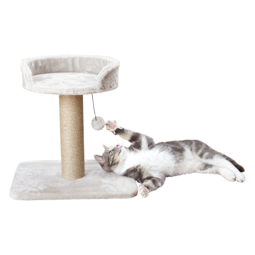 Mica Sisal 18" Cat Scratching Post with Plush Platform, Light Gray-Greige