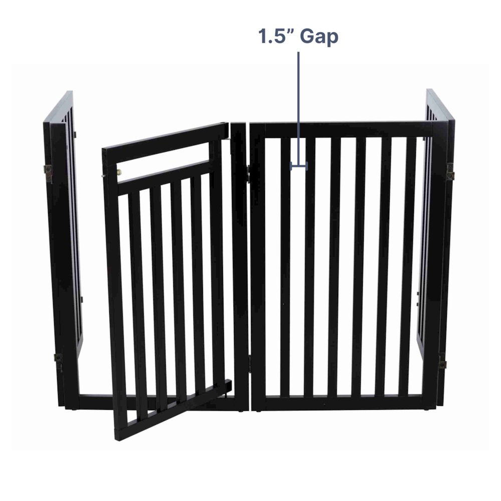 4-Panel Foldable Wood Freestanding Pet Gate, Walk Thru Door, Expands to 80"