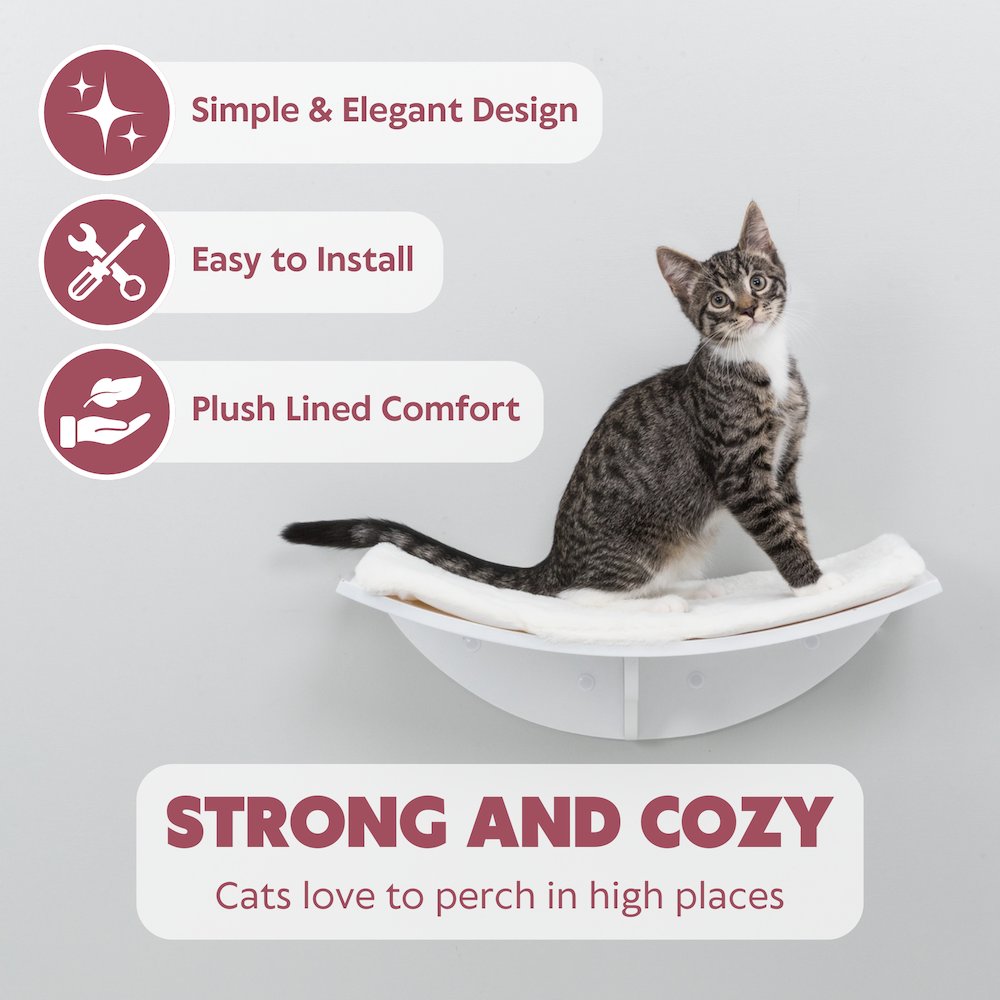 Lea Space Saving Wall Mounted Cat Perch with Soft Cushion, White