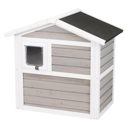 natura Elevated Weatherproof & Insulated Outdoor Cat House with Door Flaps, Gray