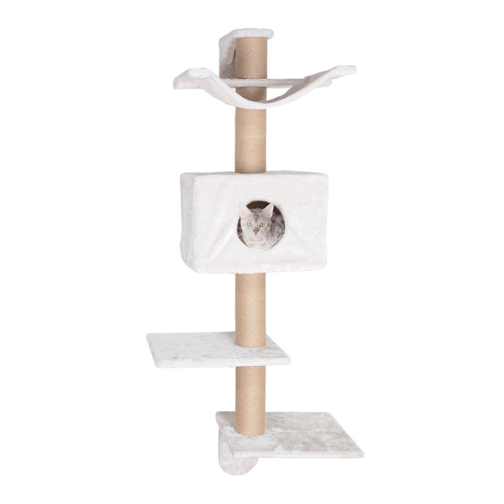 Dayna Jute & Plush 5-Level 60" Wall Mount Cat Tree w-Scratching Post & Condo