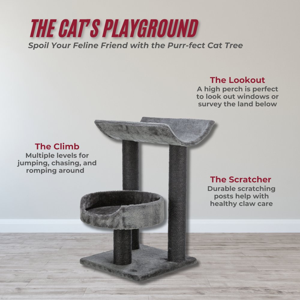 Isaba Plush 2-Level 24.4" Cat Tree with Sisal Scratching Posts, 2 Perch