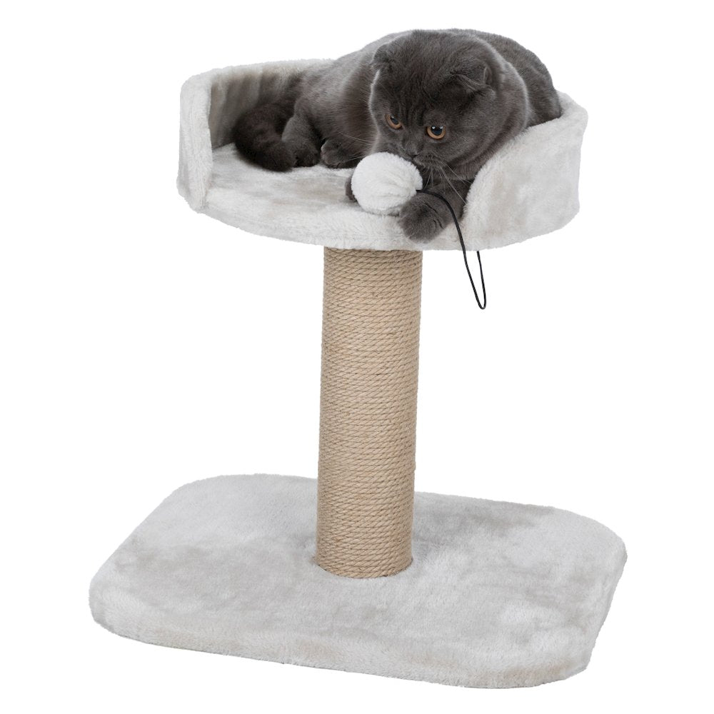 Mica Sisal 18" Cat Scratching Post with Plush Platform, Light Gray-Greige