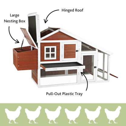 Weatherproof Wooded Backyard Chicken Coop, 2 Nesting Box Auburn