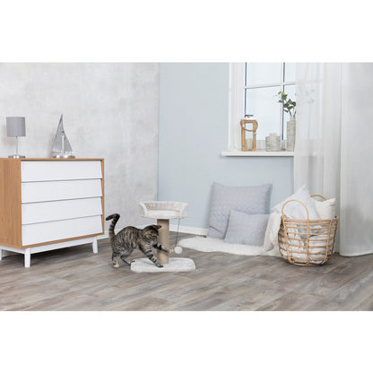 Mica Sisal 18" Cat Scratching Post with Plush Platform, Light Gray-Greige