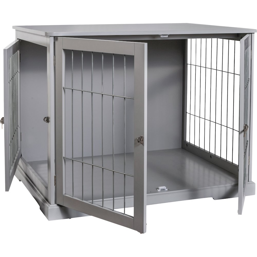 29.5" Dog Crate, Wooden Indoor Kennel Furniture for Small Dogs Up to 25 lb, Gray