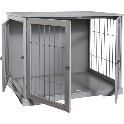 29.5" Dog Crate, Wooden Indoor Kennel Furniture for Small Dogs Up to 25 lb, Gray