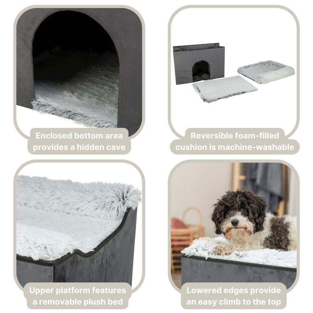 Harvey Velvety Indoor Condo, Foldable Hideaway, for Cats and Small Dogs, Gray