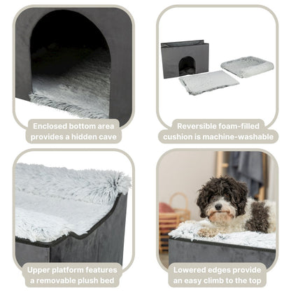 Harvey Velvety Indoor Condo, Foldable Hideaway, for Cats and Small Dogs, Gray