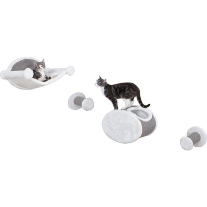Multi-Level Wall Mounted Cat Perch and Lounge Set with Condo & Hammock, 4 Piece
