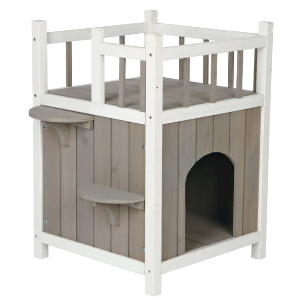 natura 1-Story Weatherproof Elevated Outdoor Cat Shelter with Balcony, Gray