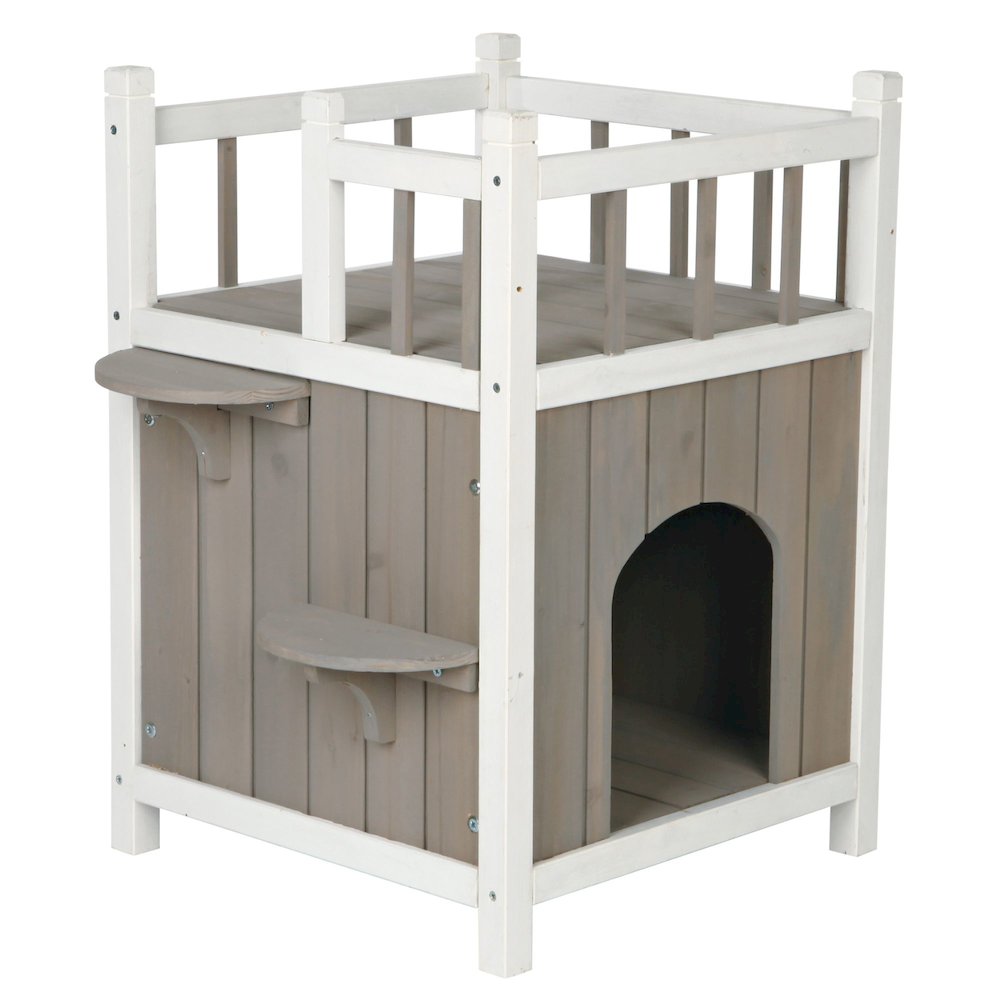 natura 1-Story Weatherproof Elevated Outdoor Cat Shelter with Balcony, Gray