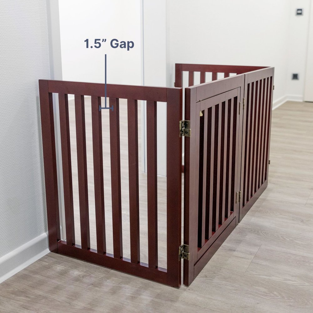 4-Panel Convertible Wooden 80" Freestanding Pet Gate - Pen with Pet Door, Brown