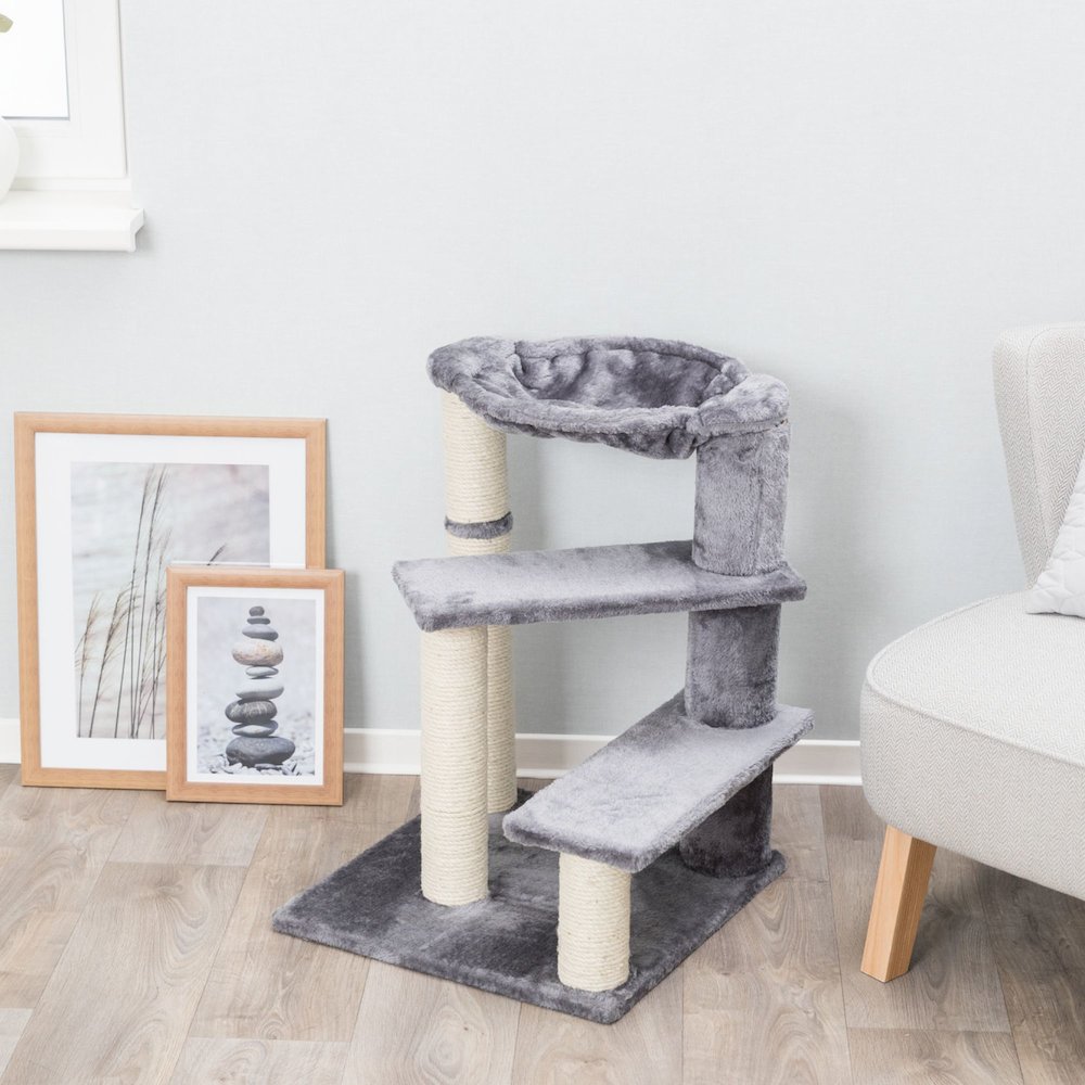 Baza Senior Plush & Sisal 27.6" Cat Tree Scratching Posts Hammock & Steps, Gray
