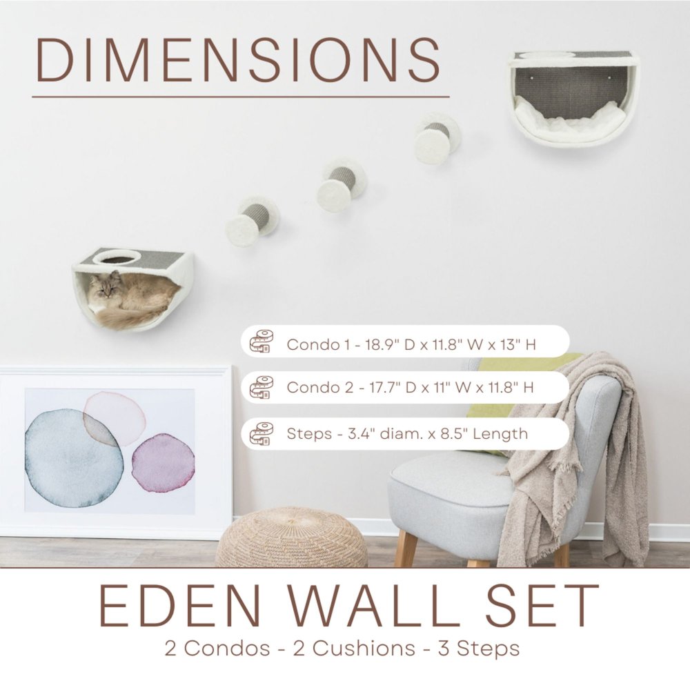 Eden Wall Mount Cat Tree Set, 2 Condos with 3 Steps, Cat Furniture