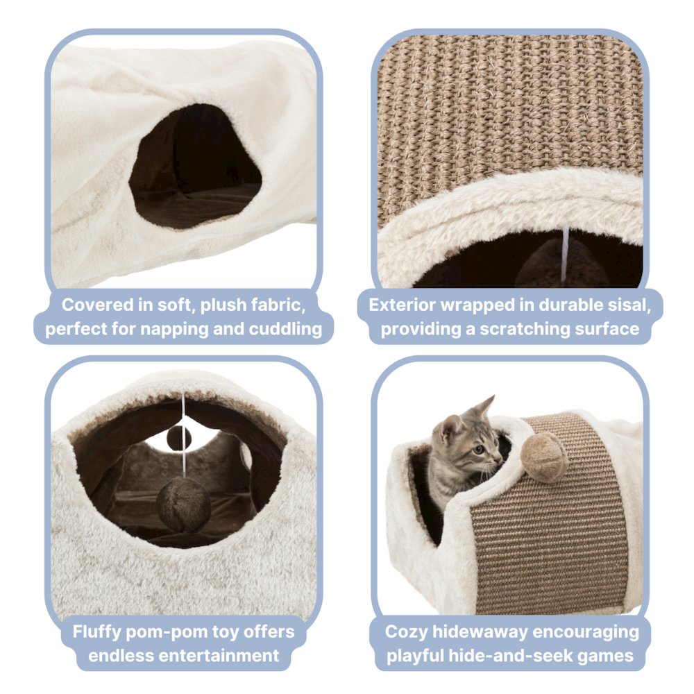 Sisal & Plush 1-Level 11.8" Cat Condos with Scratching Surface, Tunnel & Cat Toy