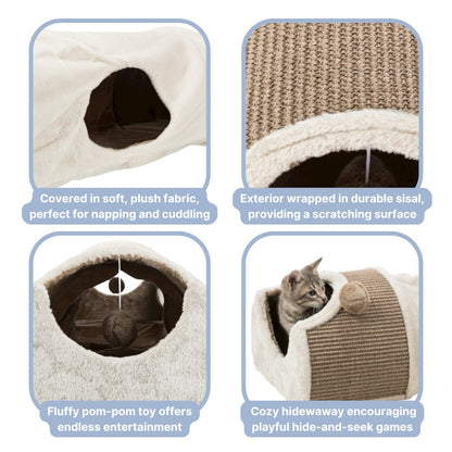 Sisal & Plush 1-Level 11.8" Cat Condos with Scratching Surface, Tunnel & Cat Toy