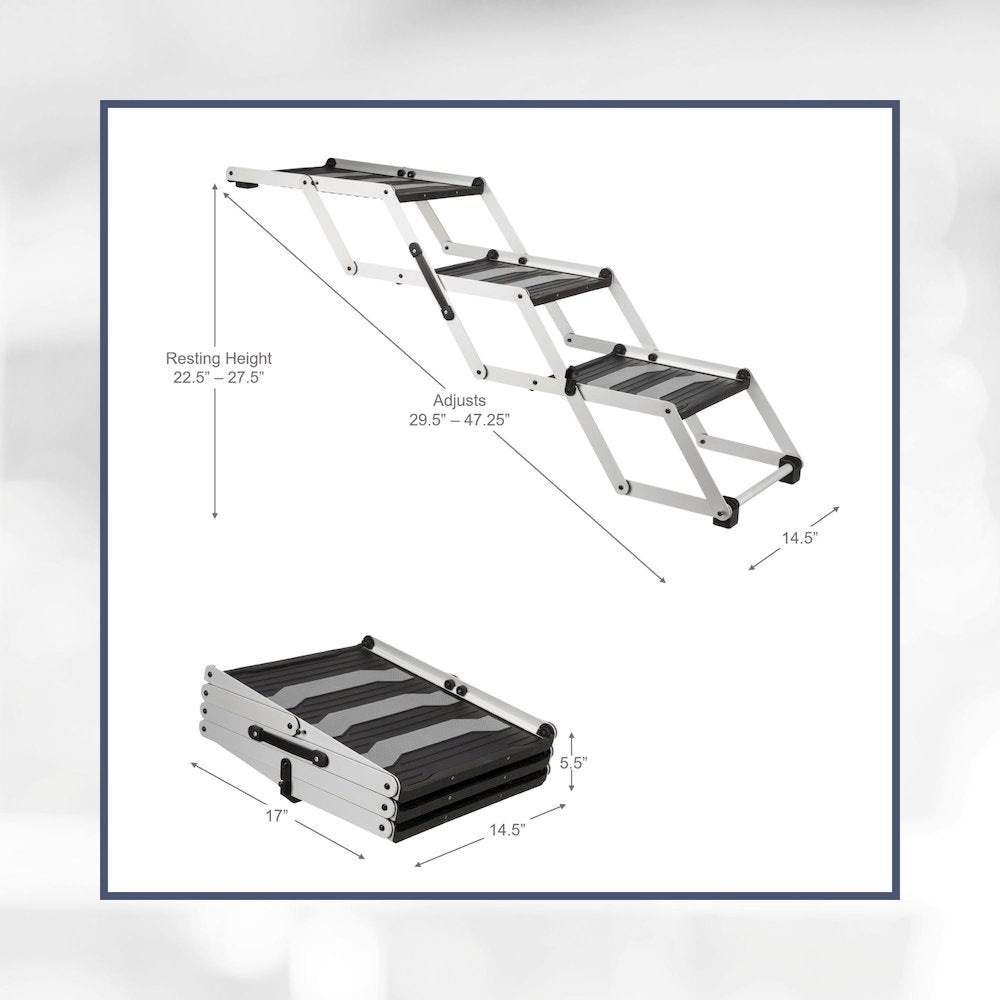 Heavy Duty Foldable 3 Step Pet Stairs, Lightweight Aluminum, Portable Pet Steps