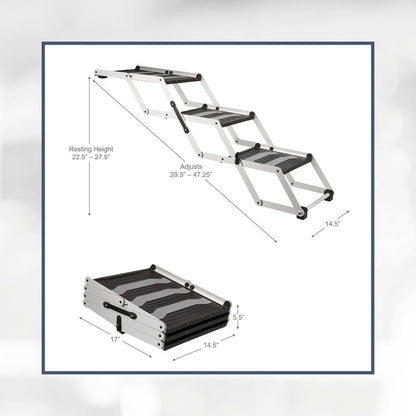 Heavy Duty Foldable 3 Step Pet Stairs, Lightweight Aluminum, Portable Pet Steps