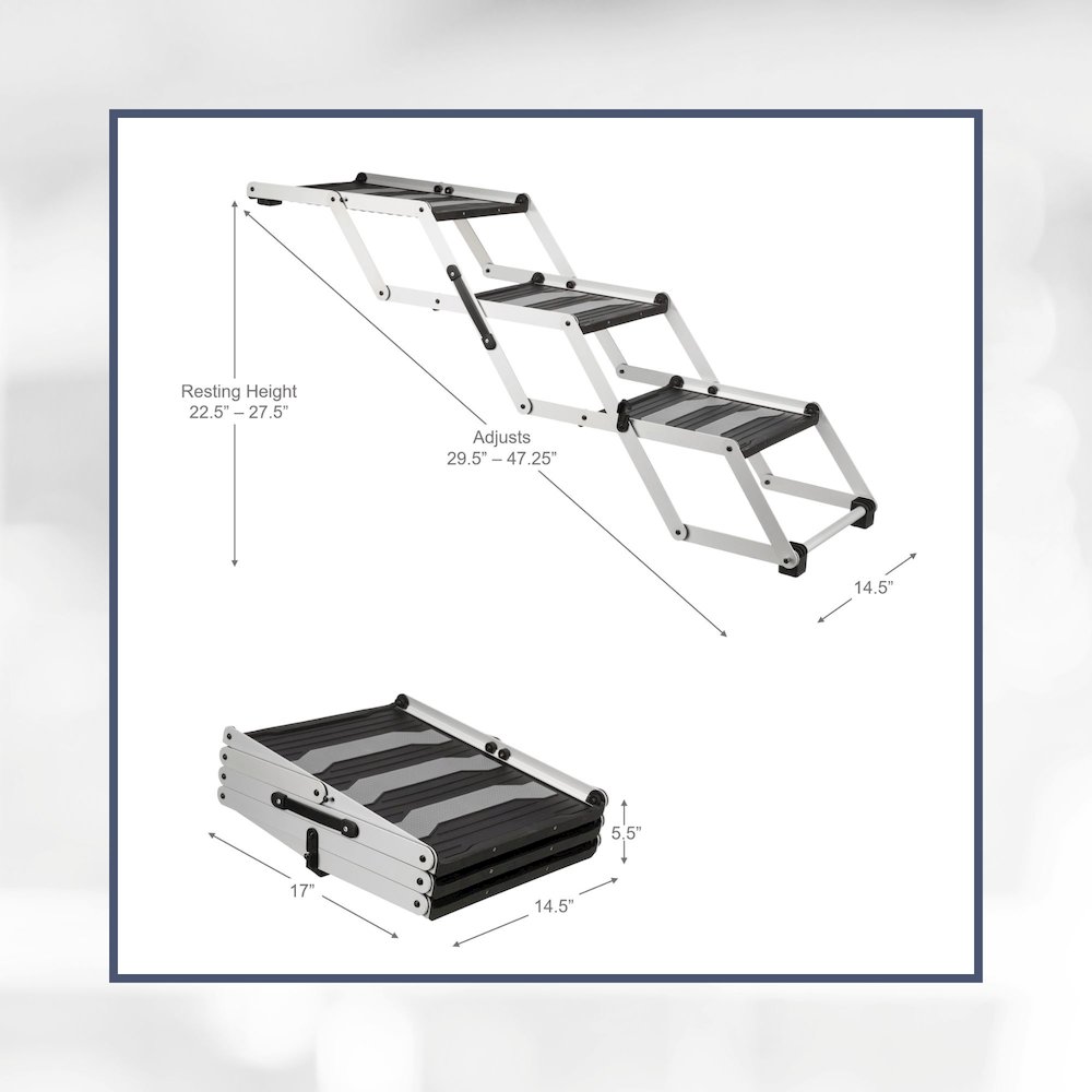 Heavy Duty Foldable 3 Step Pet Stairs, Lightweight Aluminum, Portable Pet Steps