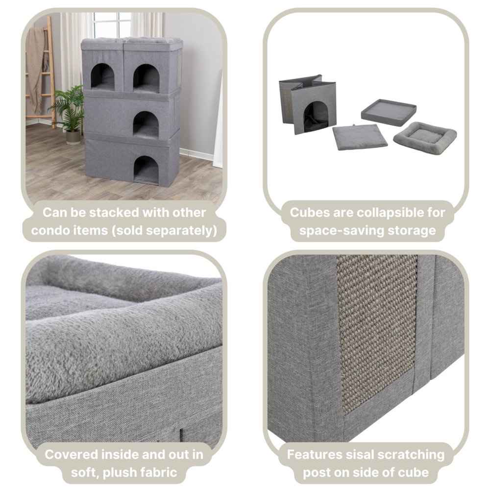 Crazy Cube Stackable 1-Story Indoor Cat Condo, Cat House with Scratching Pad