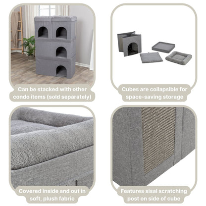 Crazy Cube Stackable 1-Story Indoor Cat Condo, Cat House with Scratching Pad