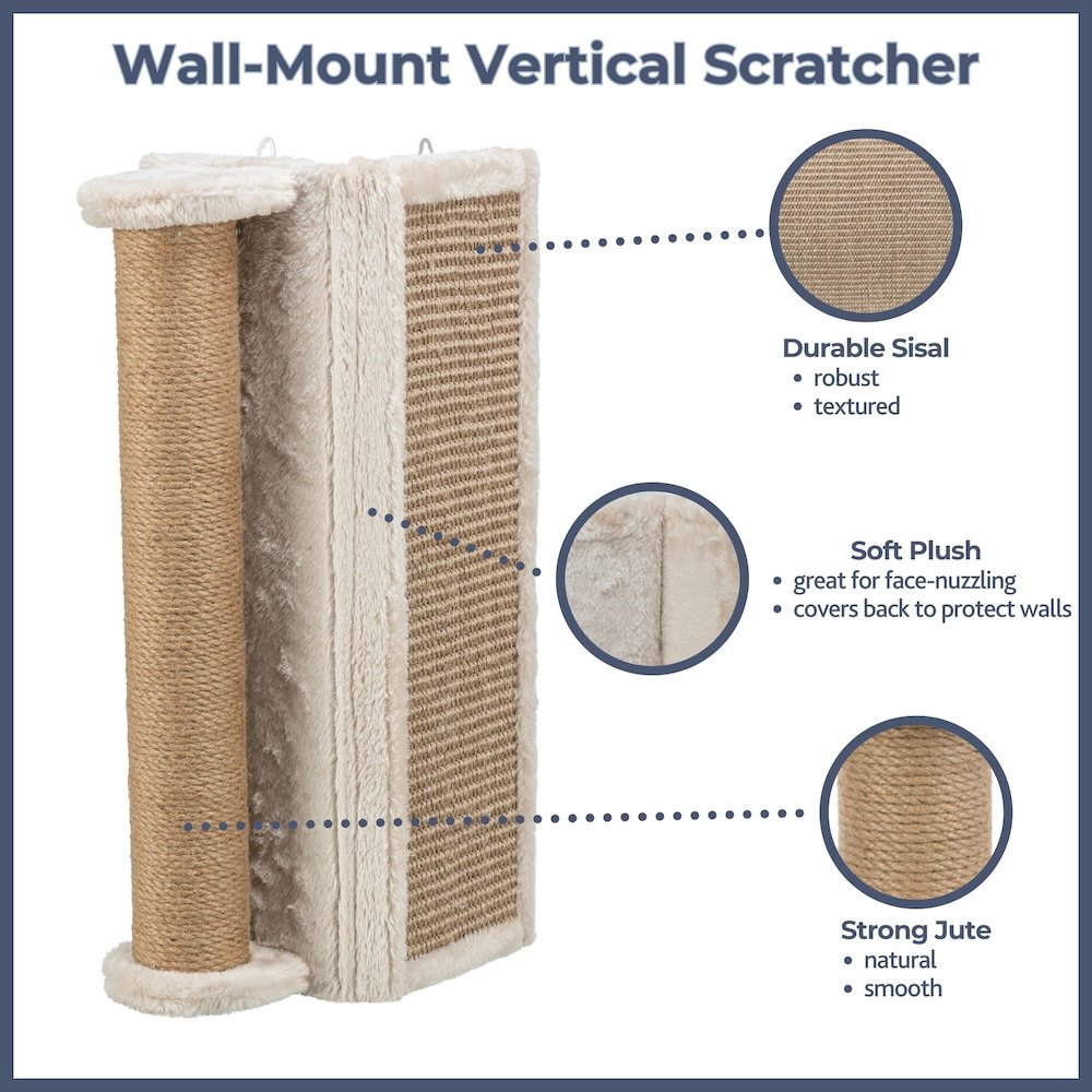 Wall Mounted Corner Sisal Scratching Board and Jute Post, Vertical Cat Scratcher