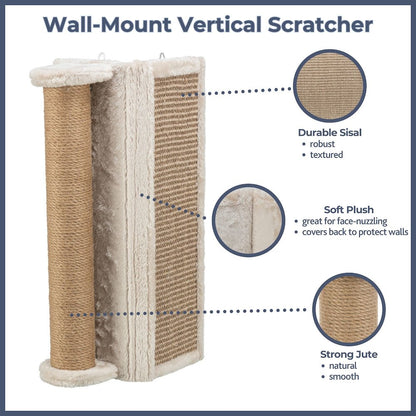 Wall Mounted Corner Sisal Scratching Board and Jute Post, Vertical Cat Scratcher